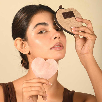 seek skincare rose quartz guasha is made out of natural rose quartz which comes in a luxurious sustainable pouch, which keeps it safe and easy to carry around.